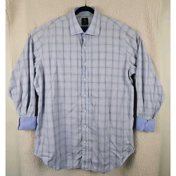 Tailorbyrd Button up Mens 3XLT Blue Plaid Cotton Flip Cuff Dress Shirt‎ Preppy - Picture 1 of 7